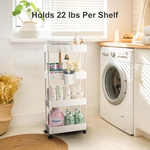 Pipishell 4 Tier Slim Storage Cart with Wheels, Laundry Cart, White - Image 4