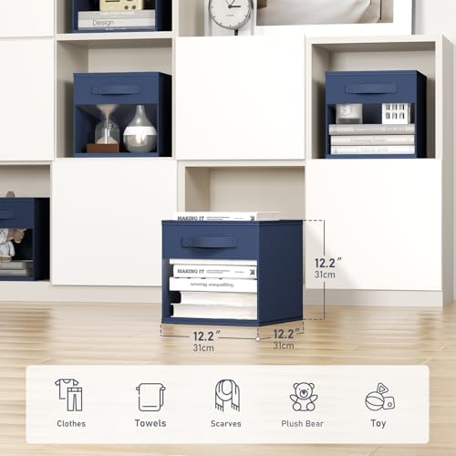 DIMJ Cube Bins, 12.2-Inch Storage Bins Cubes with Window, 6 Packs Collapsible Storage Bins with Handles, Closet Storage Baskets for Organizing Living Room, Office, 6 Pack,Navy Blue - Image 2