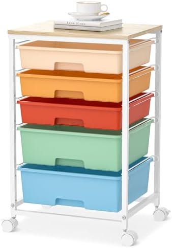 SYKIARIOL Utility Cart with Drawers,5 Drawers Storage Cart,Macaron by SYKIARIOL