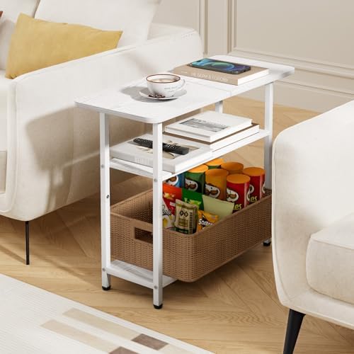SLEEPING LAMB Side Table for Living Room, 3-Tier End Table for Small Space with Wide Storage Tabletop, Elegant White Narrow Nightstand for Bedroom, Sofa Couch - Image 7