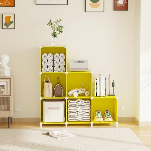 AWTATOS Cube Storage Organizer, 6 Cube Closet Storage Shelves, Yellow - Image 2