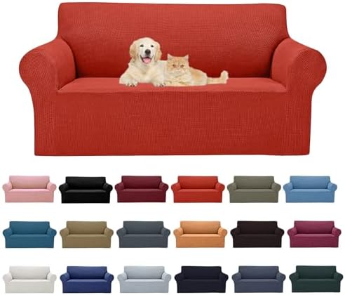 Cupuamon 2026 New Stretch Loveseat Sofa Slipcovers Couch Cover for 2 Cushion Furniture Protector Sofa Covers with Elastic Bottom Jacquard Fabric Small Checks for Pets, Kids - Pureed Pumpkin by Cupuamon