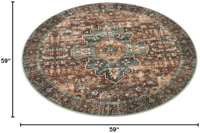 Moynesa Ultra-Thin Washable Round Rug - 5ft Entryway Round Rug Vintage Kitchen Mat, Non-Slip Non-Shedding Stain Resistant Bedroom Carpet for Indoor Living Dining Room Coffee Table Nursery - Image 2
