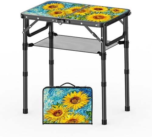 YihuiKo Small Camping Table, Vintage French Sunflower Pattern Folding Table by YihuiKo
