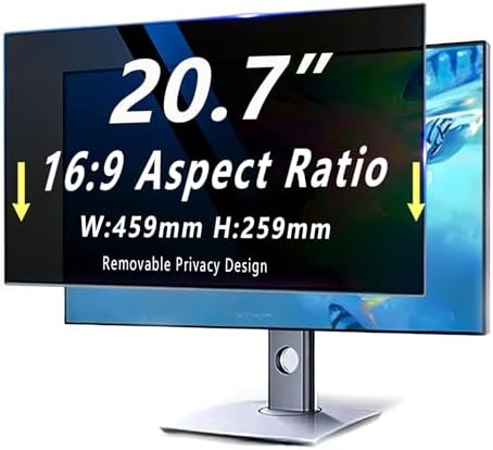 20.7 Inch computer privacy screen for 16:9 Monitor, Removable Anti-Glare Blue Light Filter & Anti-Scratch Protector Film, Privacy Shield for HP Dell Asus Acer Samsung Desktop Monitors (20.7" (16:9, 18.1×10.2 in)) by Unknown