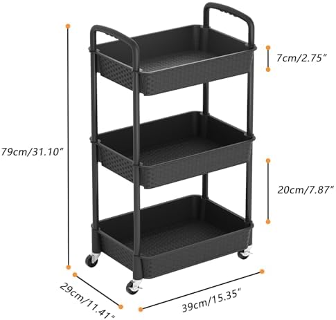 MOYIPIN 3-Tier Plastic Rolling Utility Cart with Handle,Black - Image 2