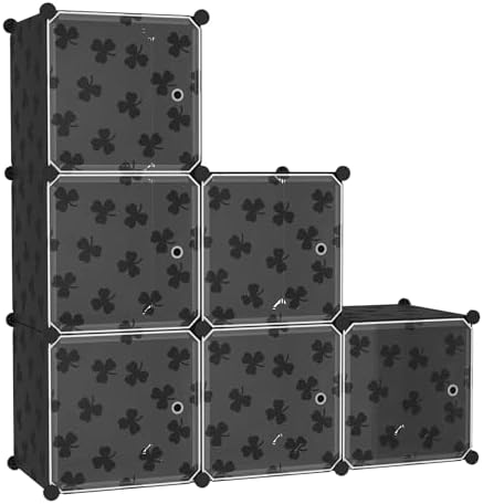 C&AHOME Clover Embossed Storage Organizer with Doors 6-Cube Shelf Black by CAHOME