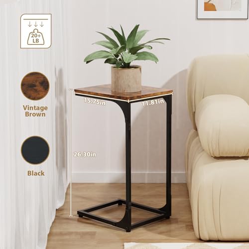 C Shaped End Tables Couch Table TV Trays Set of 2, 11.8" Wide, Rustic Brown - Image 3