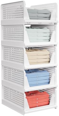 caktraie 5 Pack Stackable Closet Storage Basket - Stackable Storage Bins by shoeboxesanddeskorganizers
