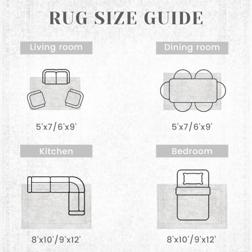 9x12 Area Rugs for Living Room: Washable Large Vintage Floral Rug Low Pile Non-Slip Boho Carpet for Bedroom Home Office Dining Room (Floral Grey, 9'x12') - Image 6