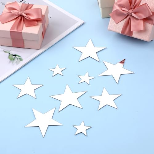 Dimeho 40 Pcs Silver Stars Mirror Wall Stickers, 3D Acrylic Mirror Wall Decorations for Living Room Removable Stars Stickers Art Decal for Bedroom Wedding Birthday DIY Wall Decor (Silver) - Image 3