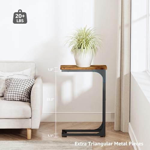 QEEIG Narrow C Shaped Side Table Set of 2, Rustic Brown (017-18BN) - Image 3