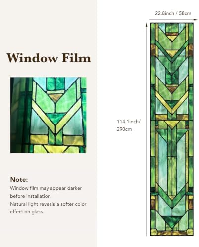 Original Hand Drawn Faux Stained Glass Window Film, Double-Sided Privacy Static Film, Vibrant Chartreuse Geometry Patterns Inspired by Martin House Peep Proof 22.83"X114.17" - Image 4