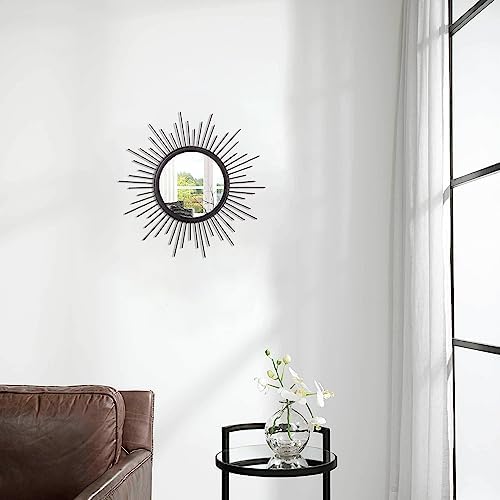 Sunburst Wall mirror Black Small Spoked Wall Decor Mirror Bohemian Home Round Modern Metal Wall Art Mirror for Living room Hallway Bedroom Bathroom Balcony Farmhouse Entrance 12" - Image 4