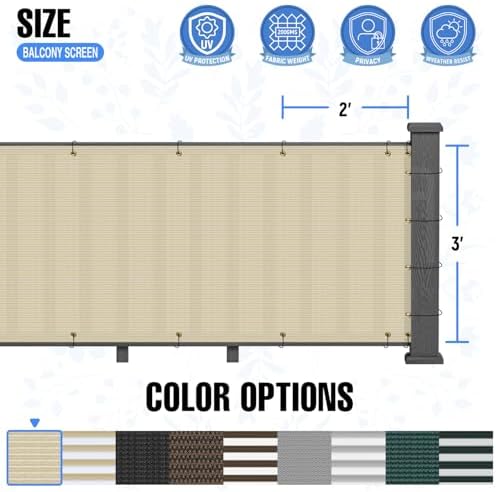 E&K Sunrise 3' x 302' Balcony Privacy Fence Screen Cover with Zip Ties Outdoor Screen Fence UV Protection for Deck Patio Backyard Apartment Pool Porch (Beige) - Image 5