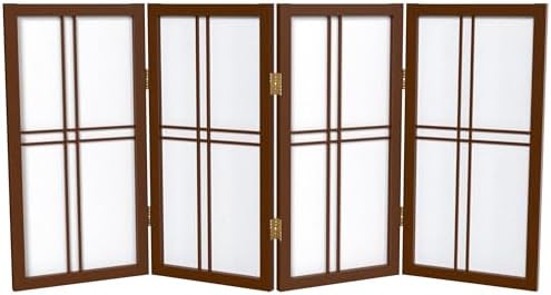 2 ft. Short Desktop Double Cross Shoji Screen - Walnut - 4 Panels by RedLantern