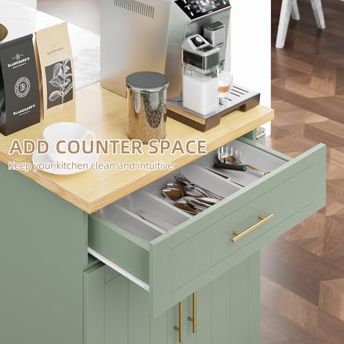 Shintenchi Kitchen Island cart with Storage, Portable Bar Cabinet on Wheels, Rolling Microwave Cart Side Table with Workstation for Kitchen, Dinning Room, Green - Image 4