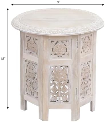 COTTON CRAFT Solid Wood End Table - Hand Carved Folding Accent Side Table - Image 3