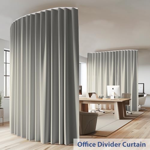 Room Divider Ceiling Mounted Curtains Track Sets Extra Wide Blackout Curtain Flexible Tracks for Bedroom Privacy Partition Separator, 1 Panel Light Grey Drape and White Rail, W15 x H9ft - Image 2
