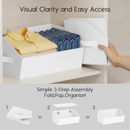 Homsorout Large Closet Organizers and Storage Bins - 8 Pack Trapezoid Storage Baskets for Shelves, Foldable Fabric Baskets with Handles Ideal for Closet, Basket, Wardrobe and Shelf Storage, White - Image 4