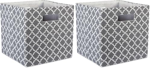 DII Hard Sided Collapsible Fabric Storage Container for Nursery, Offices, & Home Organization, (11x11x11) - Lattice Gray (Pack of 2) by DII