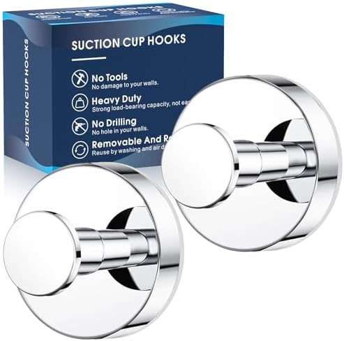 MOTAIPEAK Suction Cup Hooks for Shower,Removable Shower Towel Suction Hooks for Bathroom Wall,Kitchen,Glass,Mirror,Tile to Hang Robes,Loofah-Chrome(2-Pack) by MOTAIPEAK