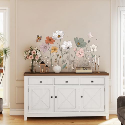 ANNA QUEEN Botanical Flower Wall Decals Peel and Stick, Minimalist Wildflower Wall Stickers, Floral Wall Decor Removable Vinyl Wall Art for Bedroom Living Room Home Decor - Image 3