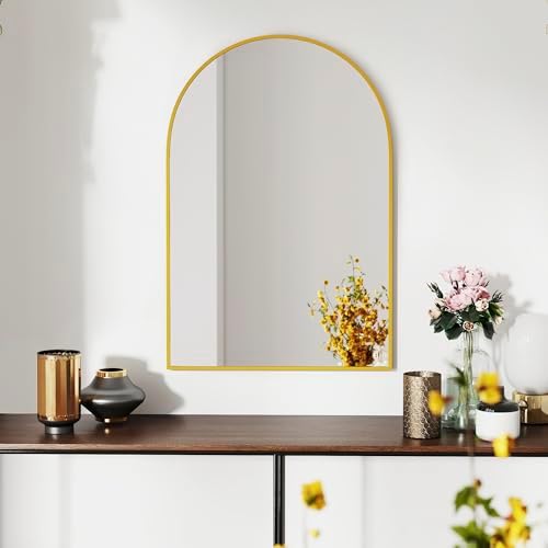 30x20 Bathroom Mirror Arch Wall Mounted/Against Aluminum Frame Gold by SCWF-GZ