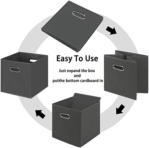 Black Foldable Storage Cubes Bins , Fabric Storage Box Cubes Organizer Baskets with Dual Handles for Home Organizer(Grey) - Image 6