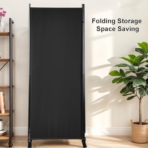 Room Divider 6-Panel Privacy Screen, Portable Screen Steel Frame with Hook&Loop for Home, Office, Classroom, Studio, Meeting (Black) - Image 4