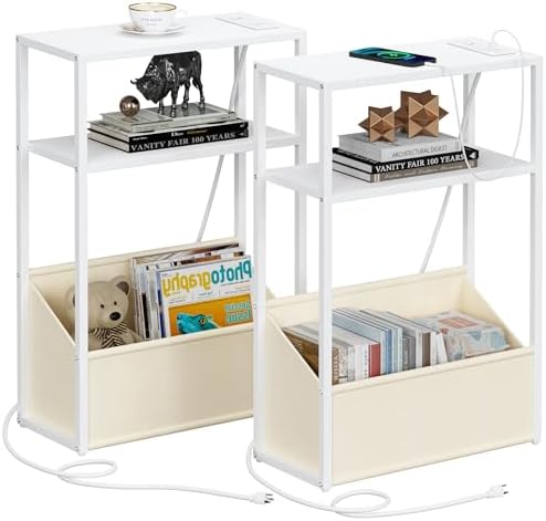 TUTOTAK Narrow Side Tables with Charging Station, Slim End Tables Set of 2 by ChoosetutotakFurnitureBuildYourCozyHome