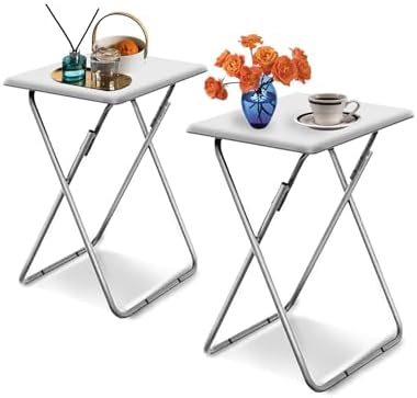 Garden 4 you Folding TV Tray Table,TV Dinner Table with Sturdy MDF Top,Eating Trays for Living Room with No Assembly Required, 2PCS (White) by Garden4you