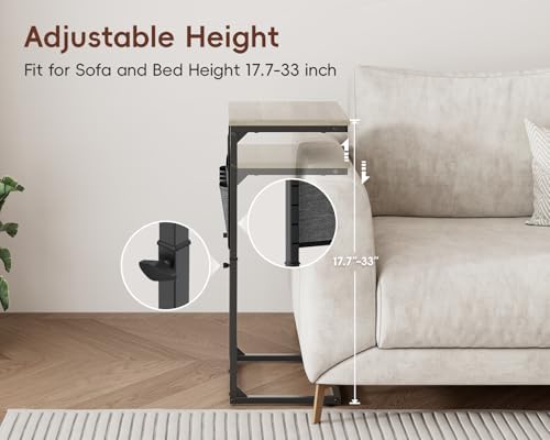 Vagusicc C-Shaped End Table with Charging Station, Small Side Table for Couch, 33" Tall C Table Adjustable Height Side Table, Couch Tables that Slide Under, Sofa Table TV Tray for Living Room,Gray - Image 5