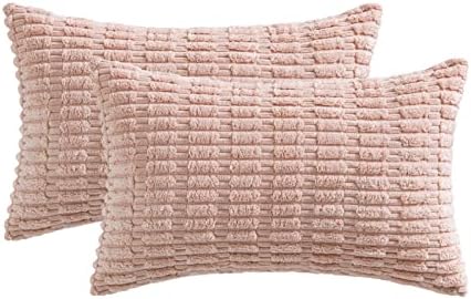 MIULEE Pack of 2 Corduroy Decorative Throw Pillow Covers 12x20 Inch Soft Boho Striped Pillow Covers Modern Farmhouse Home Decor for Spring Sofa Living Room Couch Bed Pink - Image 6