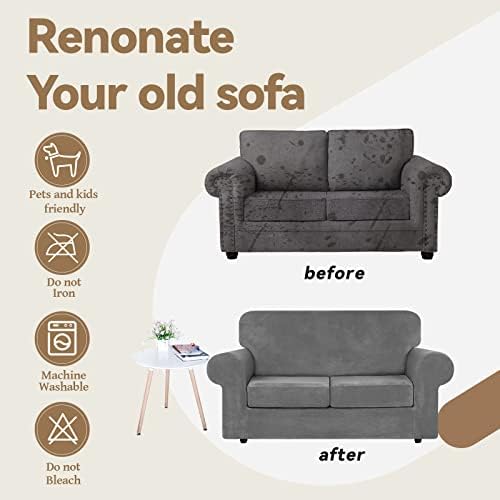 WEERRW Velvet Stretch 3 Pieces Couch Cover for Sofa Washable, Light Grey - Image 5