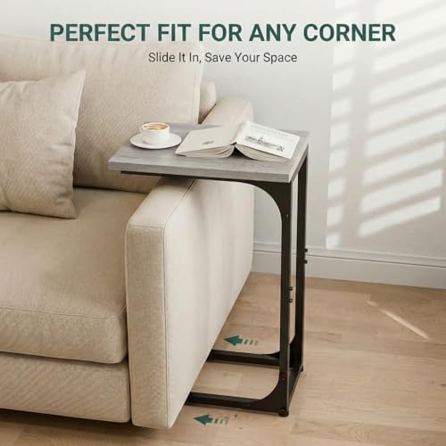 TEMI C Shaped End Table for Couch - Small Side Table and TV Tray for Eating or Laptop, Accent Desk for Chair or Sofa, Easy Assembly, Space-Saving Design for Living Room or Bedroom,Greige - Image 3