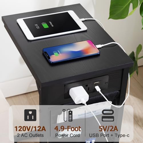 AMHANCIBLE C Shaped End Table with Charging Station, TV Trays, Set of 2 - Image 5