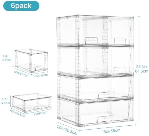Vtopmart Clear Stackable Storage Drawers, 6 Pack Large Organizer Set - Image 3