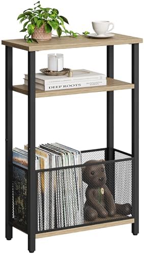 MMEOLUOOK Narrow Side Table with Storage Basket Skinny End Tables for Smalls Spaces 3 Tier Sofa Table Small Nightstand Slim Bedside Table for Living Room Bedroom Greige MLBZ22GR by MMEOLUOOK
