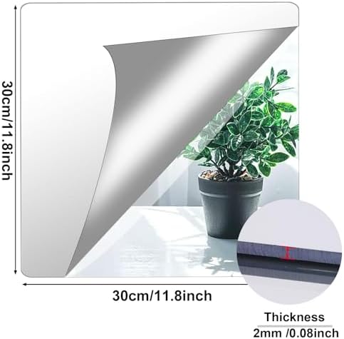 JUNEBRUSHS 4 Pack Self Adhesive Acrylic Mirror, 12X 12 Inch Mirror Tiles,Flexible Plastic Mirrors Sheets Wall Stickers,2MM Thick Mirrors,Frameless Small Mirror - Image 2