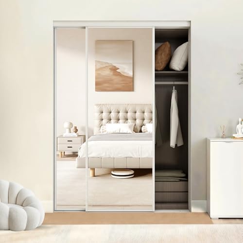 BARNSMITH 60 x 80 Inches Mirrored Closet Door, One Side Mirror with Top & Bottom Track Kits, 2-Panels Steel Frame Sliding Mirror Closet Door, Easy to Install by BARNSMITH