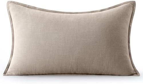 MIULEE Decorative Linen Lumbar Pillow Cover 12x20 Inch Natural Linen - Image 7