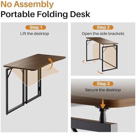 JOYMOOP 47.2" Brown Folding Desk, No Assembly, Wooden Top, Large Size - Image 6