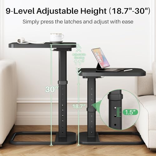 Kitstorack Upgraded TV Tray Table with Panel Lock, Adjustable Height & 90° Flip-Over Design, Sofa Arm End Side Table for Eating, Dinner, Snack, Laptop, Couch, Bed, Chair or Small Spaces, Black - Image 3