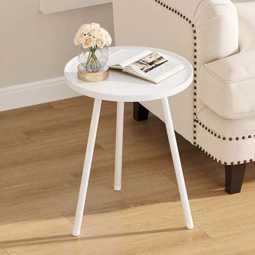Round Side Table, Small End Table, Drink Table for Couch, Mini Tea Table for Sofa, Modern Accent Nightstand for Small Space, Living Room Bedroom LET521W by Unknown