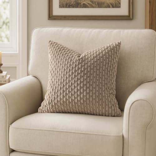 MIULEE Decorative Throw Pillow Covers 20x20 Light Brown Textured Corduroy - Image 6