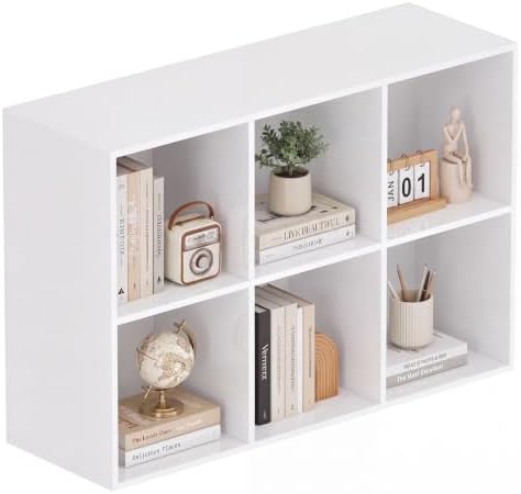 Book Shelf, Wooden Cube Storage Organizer with 11" Open Cubes, Stackable Modular Bookcase for Room Divider Storage, 2 Tier Bookshelf for Living Room, Bedroom, Office (White, 6-Cube) by Nestwise