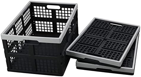 Kekow 3-Pack Black Plastic Collapsible Storage Basket, 42 L Folding Crates - Image 7