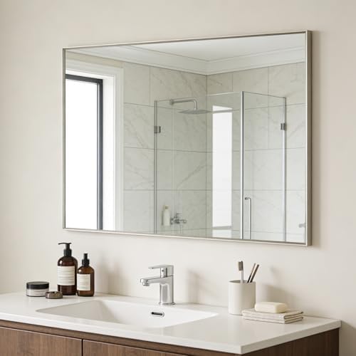 Bathroom Mirror for Wall, 40x30 Inch Framed Vanity Mirror Brushed Nickel - Image 3