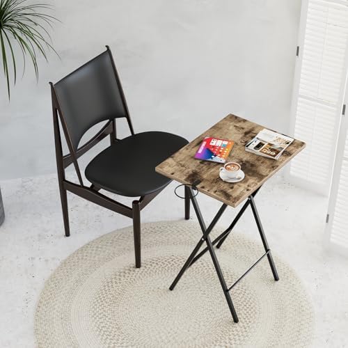 VECELO Folding TV Tray for Eating Set of 2, Portable Dinner/Snack Table with Cup Holder for Couch, Living Room and Small Space, Rustic Brown​ - Image 5